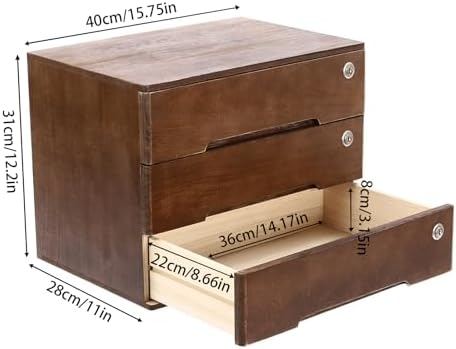 Wooden Desktop Storage Cabinet with 3 Lockable Drawers, Office Desk File Organizer, Small Wooden Drawer Storage Box for Home Office Supplies, Sewing Kits,Vanity, Walnut Color - Image 3