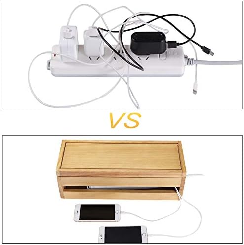 Changsuo Cable Management Box Wooden Cord Organizer Box for Extension Cord Power Stripe Surge Protector Wire Management Concealer Organizer Cover Hider for Desktop Home Office Kitchen (Light Natural) - Image 7