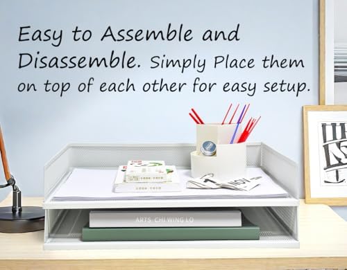 A3 Metal Letter Tray, 2pcs/4pcs/6pcs, Stackable Paper Tray, Metal Mesh Desktop Organizer, File Document Storage Rack for Home, Office, School, Black/White, Horizontal/Vertical (6, Horizontal,White) - Image 4