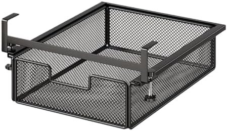 under Desk Drawer Basket Clamp on Container Saving Mesh Metal Desk Attachment File Holder Slide Out Organizer, Black S by Unknown