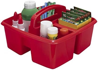 Storex 3-Compartment Small Caddy – Multipurpose Classroom Organizer with Handle, Red, 5-Pack (00949U06C) by Storex