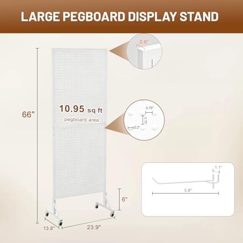 2 x 5.5 FT Metal Pegboard Display Stand with Wheel & Leveling Feet - Image 2