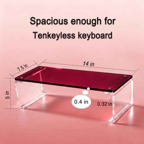 Acrylic Monitor Stand Riser L14" x H5" | Multi-Purpose Desk Organizer for Monitor & Laptop, Compatible with PC, Apple Studio Display and Printer, Ideal for Home Workspaces & Office Desks (Burgundy) - Image 2