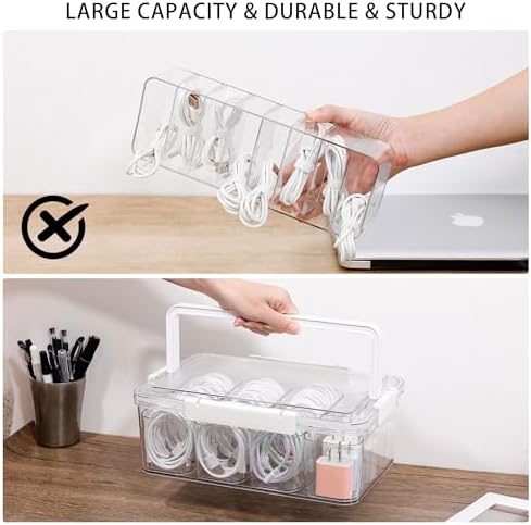Large Cable Storage Box with Lid and Handle, Clear - Image 6