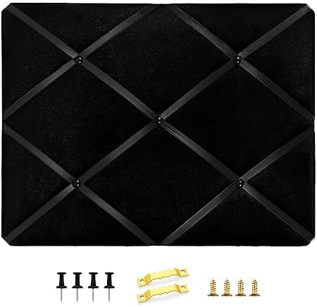 Black Fabric Memo Bulletin Board, 17x13 inches Velvet Pin Board for Wall, Vision Board Message Board Cork Board with Criss-Cross Ribbons for Home Office School Wall Decor(BK Velvet,4333) by Aitakatta