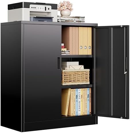 CJF Metal Storage Cabinet, 36" H Locking Storage Cabinet with Shelves and Doors, Metal Cabinets for Home Office, Garage, Utility Room and Basement (Black) by CJF