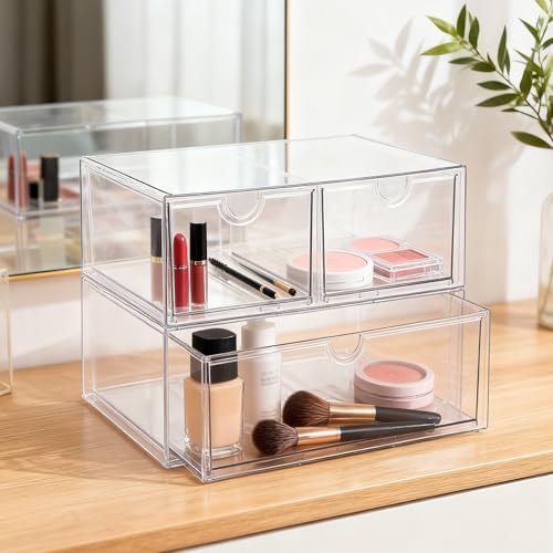 Prsildan Acrylic Drawer Makeup Organizer with 3 Drawers, Clear Stackable Storage for Baby Bottles, Craft, Jewelry & Hair Accessories, Multi-Use for Vanity, Countertop, Office Desk Organization - Image 6