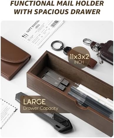 Rebee Vision Mail Organizer Wall Mount with Hooks for Entryway, Retro Brown - Image 6