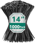 1000PCS 14 inch Black Zip Ties 75LBS Tensile Strength Self-Locking heavy duty UV Resistant Cable Tie Wraps for indoor and outdoor use(Black) by MasiStranth