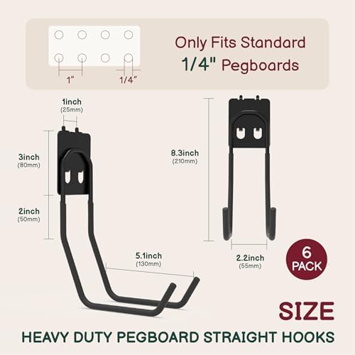 6-Pack Large Heavy Duty Pegboard Hooks - 66 lbs Capacity - Image 2