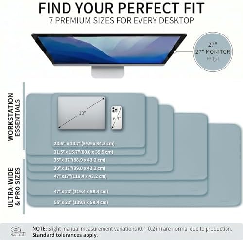 Large Desk Pad Non-Slip Desk Mat Protector for Keyboard Mouse Waterproof Vegan Leather Surface Faux Leather Laptop Mat Smooth Mouse Pad Premium Gift Tube Morning Fog Blue 47" x 23" - Image 3