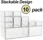 Acrylic Makeup Organizer, 10 Drawers Clear Storage Organizer Desktop Stackable Storage Drawers, Plastic Organizer Bins for Makeup, Stationery, Cosmetics, Vanity, Bathroom,Cabinet,Pantry Office Desk - Image 3