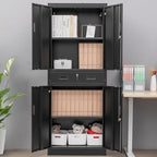 CJF 71" H Tall Metal Storage Cabinet with Drawer, Locking Garage Cabinet with 2 Adjustable Shelves, Heavy-Duty Tool File Storage Cabinets for Home Office, Kitchen, Warehouse, Shop (Black) - Image 2