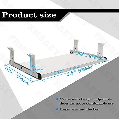FRMSAET Under Desk 20/24/30 inch Keyboard Drawer Platform (20 in, White) - Image 4