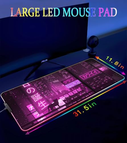 RGB Gaming Mouse Pad, Large Mousepad with Led Light, Gaming Accessories Keyboard Pad for Desk, Non-Slip Rubber Base Big Mouse Mat for Gamer, 31.5 X 11.8 Inch, Purple Anime - Image 4