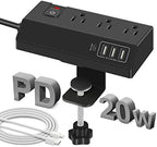 3 Outlet Desk Clamp Power Strip with 4 USB Ports - Desktop Edge Mount Surge Protector - Clamp on Power Strip USB C 20W - Desk, Men, Hotel, Home, Office, Gaming, Phone, Computer, Electronic Accessories by HomeElectricalDevices