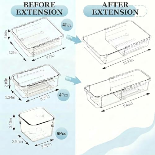 14 Pcs Expandable Clear Drawer Organizers, 3-Size Adjustable Storage Bins - Image 2