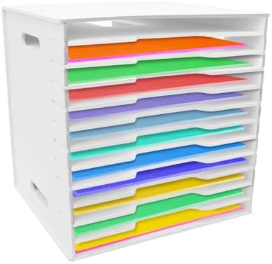 Timisea12 Tier Scrapbook Paper Organizer,White Cardstock A4 Paper Sorter Storage Rack,Scrapbook Organizer for Sizes 11" X 11" for Home Office & Classrooms,White Organizer Storage by Timisea