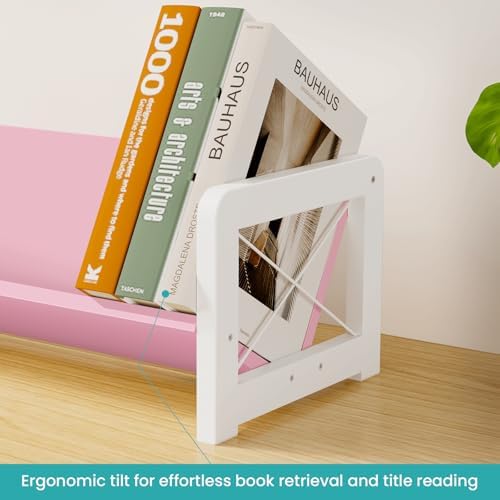ELITEROO Tabletop Bookshelf, Simple Wood Book Organizer for Desk, Tilted Table Bookcase, Small Desktop Book Rack for Cookbook Display, Kids Reading, Office Storage, Pink - Image 5