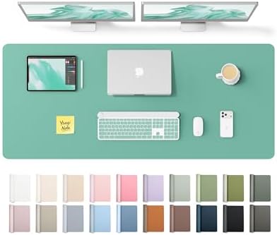 YSAGi Leather Desk Pad Protector, Office Desk Mat, Large Mouse Pad, Non-Slip PU Leather Desk Blotter, Laptop Desk Pad, Waterproof Desk Writing Pad for Office and Home (Green-Blue,55" x 17.2") by YSAGi