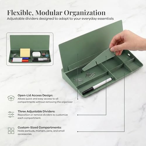 Birch Desktop Glass Whiteboard with Magnetic Weekly Calendar – Dry Erase Board, Keyboard Stand, Hidden Storage, Adjustable Dividers, 3 Markers & Eraser – Office, Home, School – Moss - Image 3