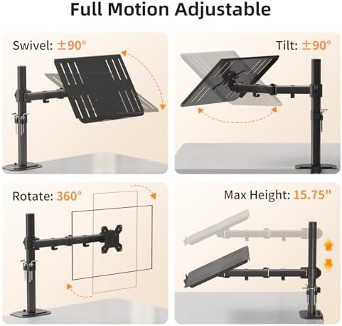 suptek Laptop Notebook Desk Mount Stand, Adjustable Single Monitor Laptop Arm Mount with Ventilated Tray,up to 17 inch,Holds up to 22 lbs - Image 2