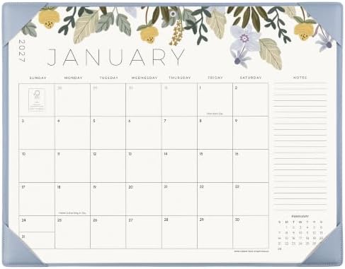 Desk Calendar 2027 with Desktop Mat, Cabbrix Large Desk Pad Calendar 22 x 17 Inch 18 Months Runs From January 2027 to June 2028, Floral Design Calendar 2027 for Home School and Office (Blue) by CABBRIX