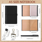Traveling Refillable Leather Journal Notebook, Black, A5 Size - Image 2