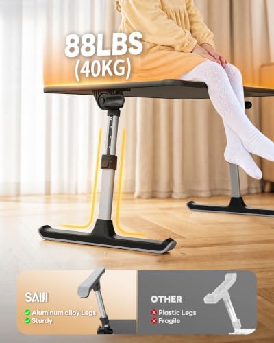 SAIJI PU Leather Laptop Bed Tray Table, Adjustable Laptop Stand with Removable Stopper, Portable Lap Desks with Foldable Legs, Notebook Stand Breakfast Reading Desk for Sofa Couch(Large, Black) - Image 3