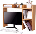 Briwooody Dorm Desk Bookshelf Desk Hutch Organizer with 5 Shelves and 3 Tier Desktop Hutch Storage Organizer for College Dorm Home Office Supply, 32.5 x 23.5 x 8 Inch(Bamboo and Wood) by Briwooody