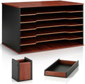 Wooden Paper Organizer Full Set, Pen Holder & Tray, 12x18, Mahogany Finish by DL+Davis+Lorence
