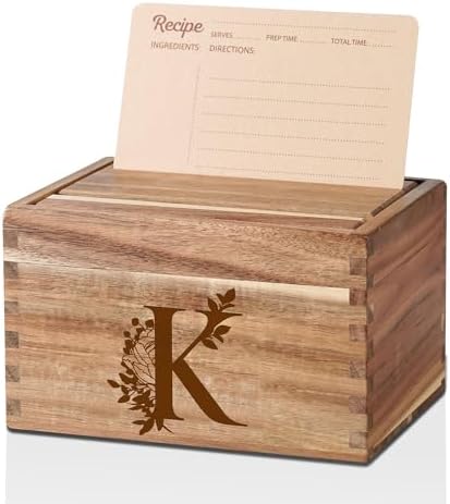 InnoBeta Personalized Gifts Recipe Box, Personalized Initial Recipe Card Holder Box with 50 4 x 6 inch Recipe Cards, 10 Dividers, Initial Recipe Organize - K by InnoBeta