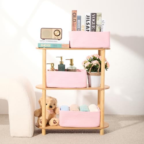 MiniArk Small Storage Baskets for Organizing | Closet Organizer Bins | Shelf Toy Basket | Woven Rope Baskets | Cube Decorative Box | Shallow Basket | 13x8.5x5.1” | 3 Packs Pink - Image 6