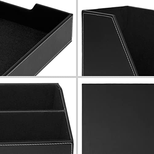 Office Supplies PU Leather 6-Piece Set Desk Organizer,Include Writing Pad,Letter Tray,file folder Sorter/Magazine Holder,Pen Cup,Note Holder,Business Card Holder,Man/Woman Office Gift,Black - Image 4