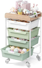 SYKIARIOL Rolling Craft Storage Cart with 4 Drawers,Kids Craft Cart,Green by SYKIARIOL