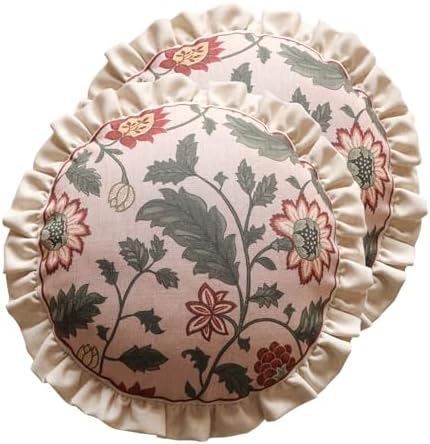 ISAENNE Vintage Linen Throw Pillow Cover,Set of 2,Diameter 16"-Ratina A by Isaennehomedecoration