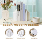 Natural Marble Book Ends - Heavy Duty Bookends for Shelves - Aesthetic Layered Arch Design Stone Book Holders, Decorative Modern Office Bookshelf Stopper Decor for Books/CDs, White - Image 4