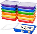 Tinlade 12 Pcs Classroom Paper Storage Bins with Lids, Rainbow, 13x10in by Tinlade