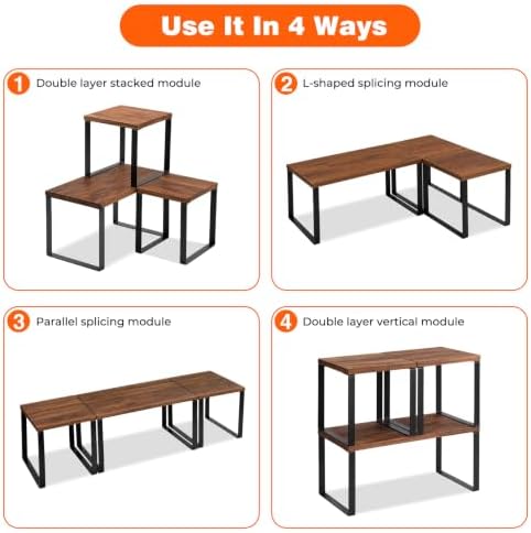 Countertop Organizer Corner Shelf, Wooden 2 Tier Stackable Kitchen Counter Shelves with Non-Slip Pads, Adjustable 3-Piece Desktop Corner Shelf for Desk, Kitchen, Bathroom, Coffee Corner - Image 3