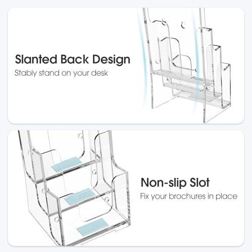 MaxGear 3 Tier Acrylic Brochure Holder, 4 Inch Wide Pamphlet Holder, 6 Pack - Image 2
