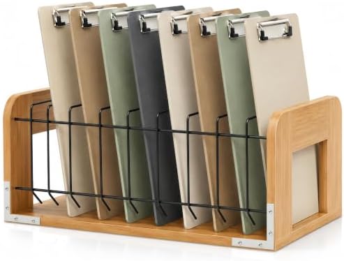1 Pcs Vertical Clipboard Holder, 12Slot Clipboard Storage Rack, Bamboo Wood by Yookeer