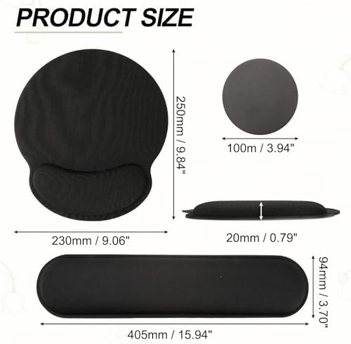 PATIKIL Ergonomic Wrist Rest Set, Memory Foam Mouse Pad and Keyboard Wrist Rest Support Hand Waterproof Cup Pad Non-Slip for Office Computer Gaming Home Desk Accessory, Black - Image 2