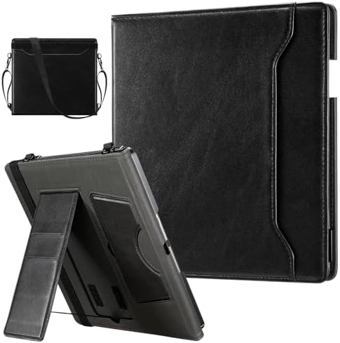 E NET-CASE Case for Kindle Scribe 10.2 inch(2024/2022 Release),Premium PU Leather with Card Slot and Pen Holder adn and Auto Sleep/Wake,Shoulder Strap Cover for 10.2" Kindle (Black) by ENET-CASE