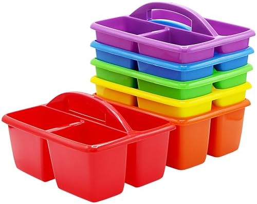 4E's Novelty Classroom Caddy Set of 6, Plastic Caddies for Supply, Caddy Organizer with Handle for Classroom, Rainbow Colors, Desk Caddies for Supplies Keep Desks and Work Stations Organized by 4EsNovelty