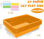 ShineMe 6 Pack Paper Trays for Classroom, Orange Plastic Book Bins with Colorful Labels, Stackable Letter Size Storage Tray, Desk Organizer Tray for Home, School and Office - Image 2
