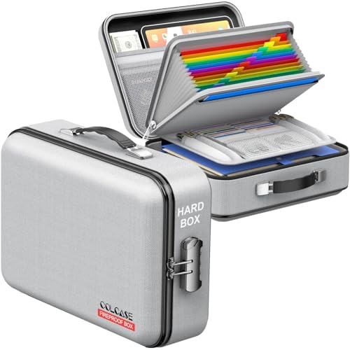 COLCASE Fireproof Document Organzier with Lock, Hard Fireproof Document Box by COLCASE