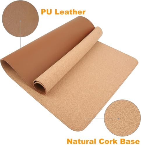 Double-Sided Desk Mat Pad, Eco Cork Writing Protector Pad, Large Leather Mouse Mat, Waterproof Desk Blotter for Office Home(Green,120x60cm) - Image 3