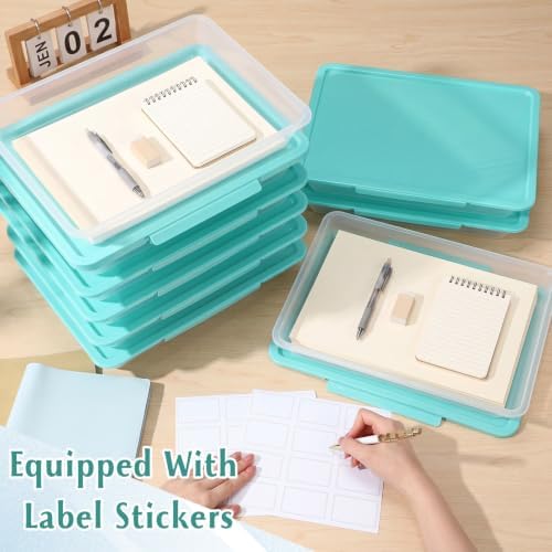 Tinlade 12 Pack Classroom Clear Paper Storage Bins with Lids, Teal - Image 5