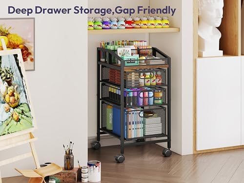 SWTYMIKI Rolling Utility Cart with Drawers - Under Desk Storage Cart with DIY Divider & Lockable Wheels, Multi-Functional Craft Art Supply Organizer for Office, Vanity, Craft Room & Studio Black - Image 5