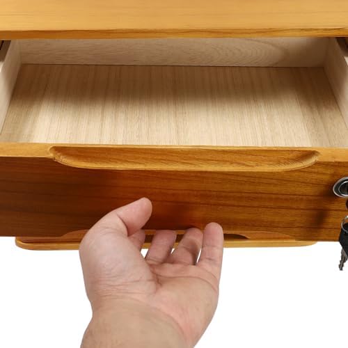 Wooden Desk Organizer with Drawers and Lock, Desktop Storage Cabinet,Drawer Organizer Desktop Drawer Wooden Storage Box for Home office Supplies (Wood, 3Tier) - Image 5
